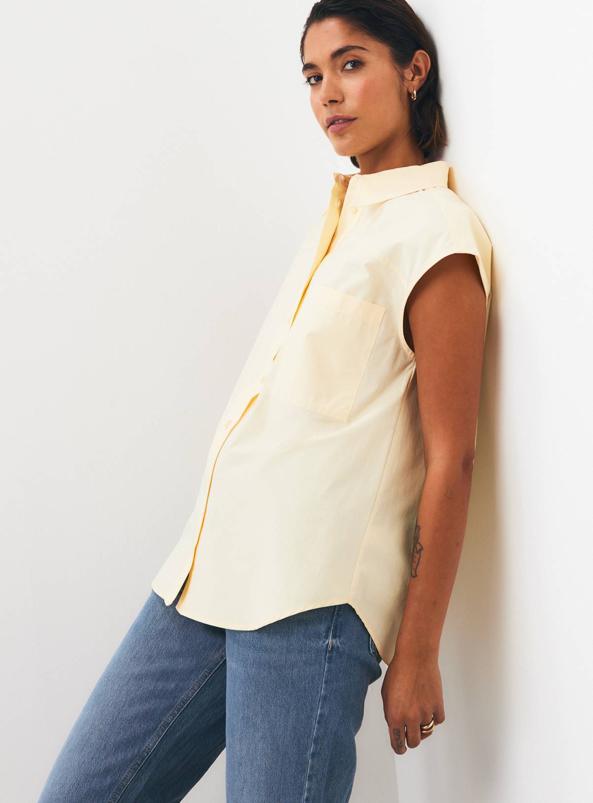 Light Yellow Poplin Sleeveless Relaxed Shirt 12 - Image 1